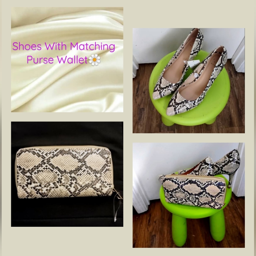 Faux Snake Skin Pumps And Matching Purse Wallet